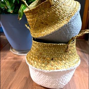 2 Handmade Woven Rattan Seagrass Tote Belly Basket.